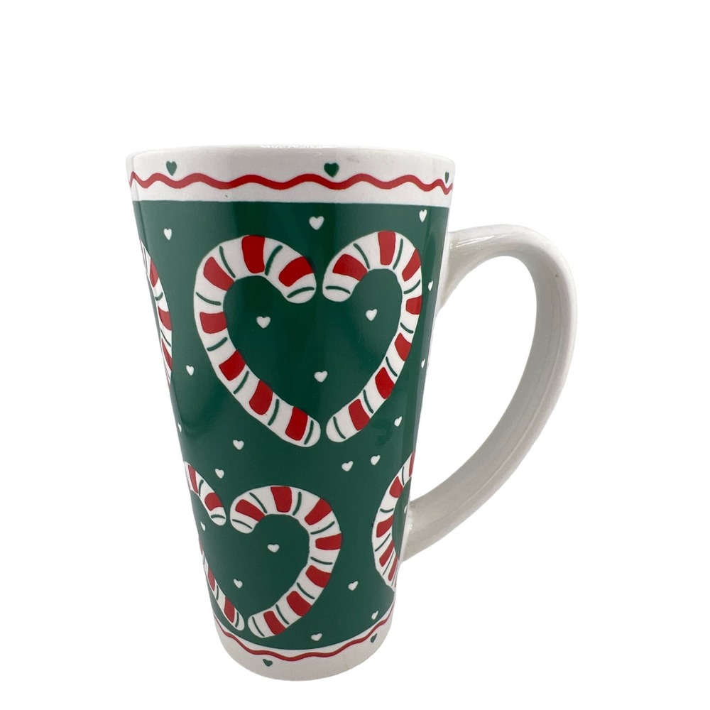 Candy Cane Christmas Hot‎ Chocolate Coffee Tea Large Cup Mug Green Red Hearts